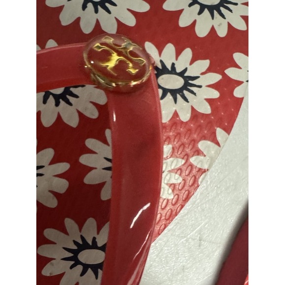 Tory Burch Women's Red Nantucket Daisy Floral Flip Flops Size 8 - Picture 10 of 11